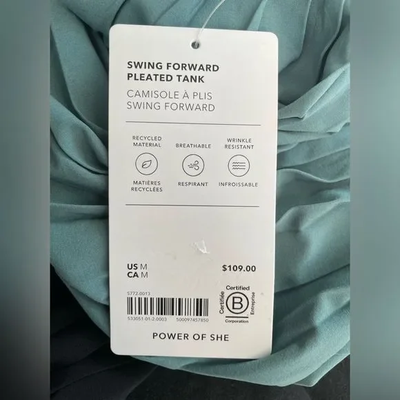 Athleta Swing Forward Pleated Tank Top Size Medium Teal/Black NWT Retail $109 - Picture 6 of 9